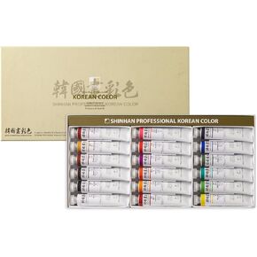 ShinHan Professional Korean Color 20ml Tube 18 Colors Set - Oriental Fine Art Paint for Hanji and Mixed Media Creativity