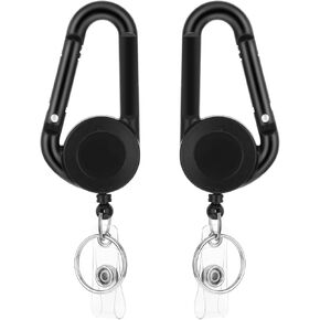 2Pcs Retractable Badge Reel, Black ID Badge Holder, Ymapinc Heavy Duty Name Badge Clips Retractable Work Badge Clip with Carabiner Key Ring for Students Teachers Office Workers