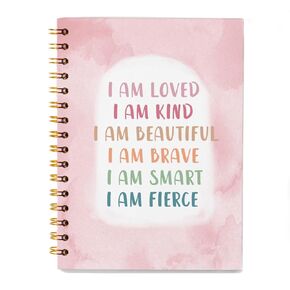 SZERE Pink I Am Kind Smart Loved Brave Spiral Notebook، مجلة التأكيدات اليومية الإيجابية للنساء، مجلة دفتر الملاحظات للعمل في مكتب مدرس الطالب، دفتر ملاحظات حلزوني بغلاف مقوى 5.5x8.3