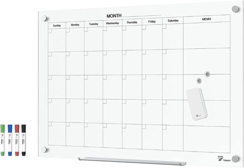 TOWON 36 x 24 Inch Glass Calendar Dry Erase Board for Wall, Magnetic Whiteboards Calendar, White Board Calendar Dry Erase for Wall, Monthly Planner Whiteboard Set, 3 x 2 Ft in Saudi Arabia