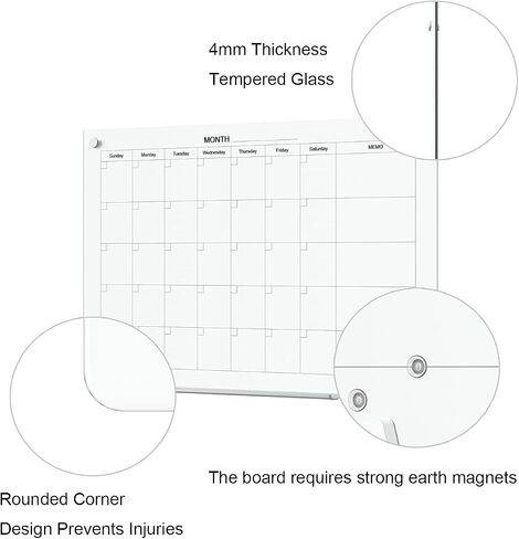 TOWON 36 x 24 Inch Glass Calendar Dry Erase Board for Wall, Magnetic Whiteboards Calendar, White Board Calendar Dry Erase for Wall, Monthly Planner Whiteboard Set, 3 x 2 Ft in Saudi Arabia