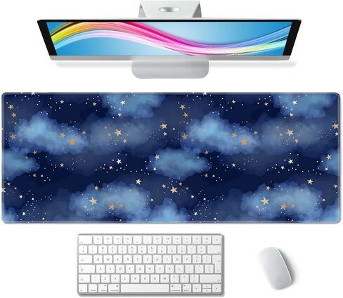 حصيرة مكتب ستارز آند كلاودز، لوحة ماوس ألعاب كبيرة مقاس XL، لوحة ماوس ممتدة، وسادة مكتب كبيرة، وسادة لوحة مفاتيح كبيرة، حصيرة مكتبية مقاس 31.5 بوصة × 11.8 بوصة، للاعبين ذوي الحواف المخيطة وقاعدة مطاطية مضادة للانزلاق in Kuwait