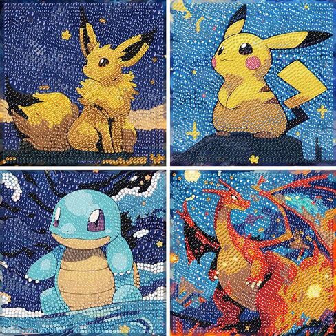Gearock 4 Pack Anime Diamond Painting Kits for Adults Beginner, Starry Night 5D DIY Cute Cartoon Small Diamond Art Kits for Birthday Halloween Christmas Gifts, Big Gem Art Kits, 6x6 Inch in Saudi Arabia
