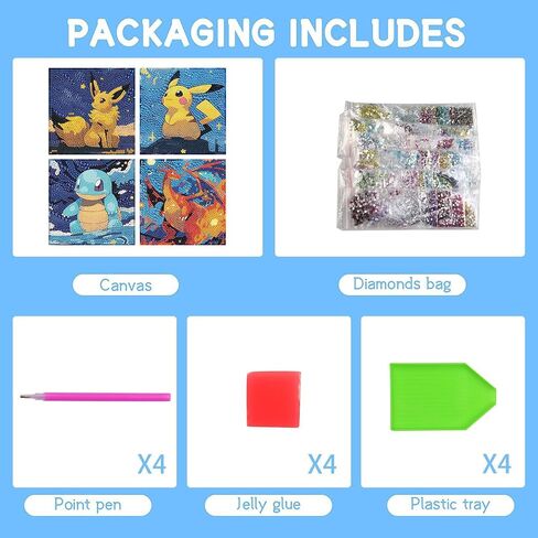 Gearock 4 Pack Anime Diamond Painting Kits for Adults Beginner, Starry Night 5D DIY Cute Cartoon Small Diamond Art Kits for Birthday Halloween Christmas Gifts, Big Gem Art Kits, 6x6 Inch in Saudi Arabia