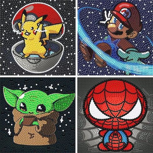 Gearock 4 Pack Anime Diamond Painting Kits for Adults Beginner, Starry Night 5D DIY Cute Cartoon Small Diamond Art Kits for Birthday Halloween Christmas Gifts, Big Gem Art Kits, 6x6 Inch in Saudi Arabia