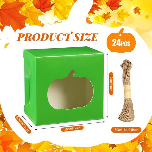 Watersay 24 Pcs Thanksgiving Treat Boxes with Present Tags, 4 x 4 x 2.5 Inch Fall Treat Boxes with Pumpkin Shaped Window Paper Gift Containers for Autumn Party Favors(Orange, Yellow, Green) in Saudi Arabia