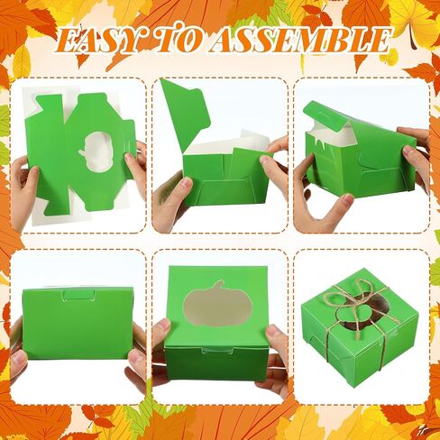 Watersay 24 Pcs Thanksgiving Treat Boxes with Present Tags, 4 x 4 x 2.5 Inch Fall Treat Boxes with Pumpkin Shaped Window Paper Gift Containers for Autumn Party Favors(Orange, Yellow, Green) in Saudi Arabia