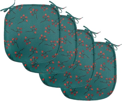 Ambesonne Winter Chair Seating Cushion Set of 4, Deer Silhouettes with Blossoming Flowers Abstract Christmas Nature, Anti-Slip Seat Padding for Kitchen & Patio, 16"x16", Olive Green Pale Green in Saudi Arabia