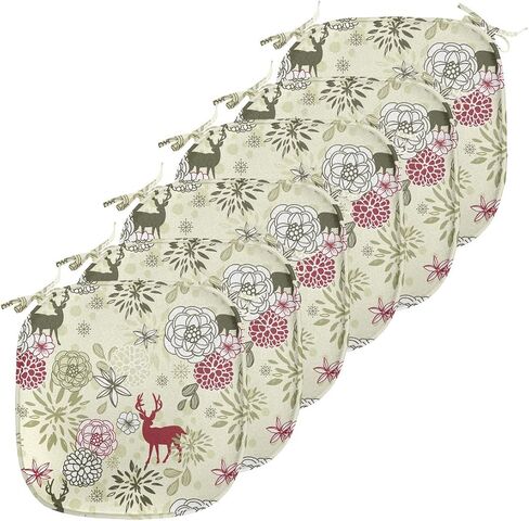 Ambesonne Winter Chair Seating Cushion Set of 4, Deer Silhouettes with Blossoming Flowers Abstract Christmas Nature, Anti-Slip Seat Padding for Kitchen & Patio, 16"x16", Olive Green Pale Green in Saudi Arabia