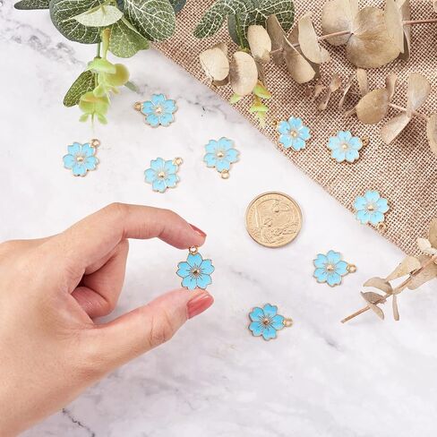 Beadthoven 100pcs Flower Enamel Charms Cherry Blossom Flower Daisy Flower Pendants Gold Plated Small Cute Flower Pendants Bulk for Jewelry Making Bracelet Necklace Earrings Keychain DIY Accessories in Saudi Arabia
