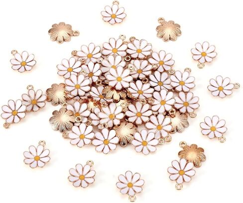 Beadthoven 100pcs Flower Enamel Charms Cherry Blossom Flower Daisy Flower Pendants Gold Plated Small Cute Flower Pendants Bulk for Jewelry Making Bracelet Necklace Earrings Keychain DIY Accessories in Saudi Arabia