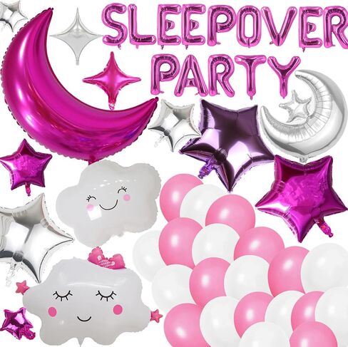 47 Pieces Sleepover Party Decoration Blue Sleepover Birthday Party Balloons Banner Cute Moon Star for Kids Boys Girls Pajamas Slumber Party Night Out Party Decoration (Black) in Kuwait