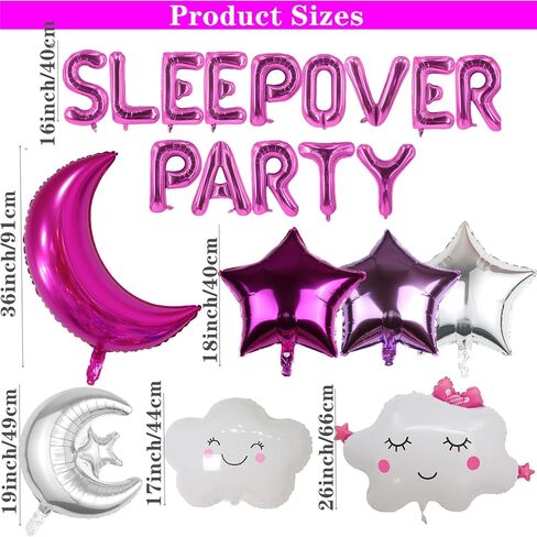 47 Pieces Sleepover Party Decoration Blue Sleepover Birthday Party Balloons Banner Cute Moon Star for Kids Boys Girls Pajamas Slumber Party Night Out Party Decoration (Black) in Kuwait
