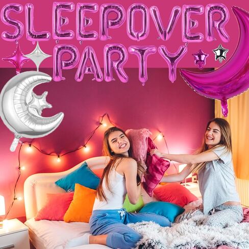 47 Pieces Sleepover Party Decoration Blue Sleepover Birthday Party Balloons Banner Cute Moon Star for Kids Boys Girls Pajamas Slumber Party Night Out Party Decoration (Black) in Kuwait