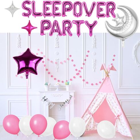 47 Pieces Sleepover Party Decoration Blue Sleepover Birthday Party Balloons Banner Cute Moon Star for Kids Boys Girls Pajamas Slumber Party Night Out Party Decoration (Black) in Kuwait
