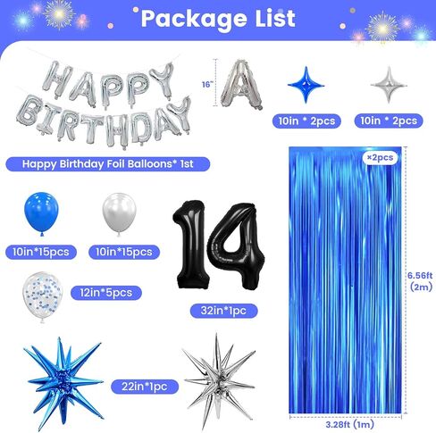 14th Birthday Party Decorations for Boys, Navy Blue Silver Black Happy 14 Birthday Decorations Set with Birthday Backdrop Banner 14 Number Balloons for Him 14 years old. in Saudi Arabia