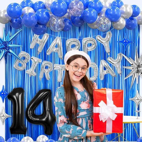 14th Birthday Party Decorations for Boys, Navy Blue Silver Black Happy 14 Birthday Decorations Set with Birthday Backdrop Banner 14 Number Balloons for Him 14 years old. in Saudi Arabia