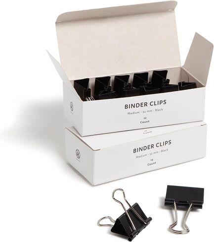 U Brands Binder Clips, Medium 1-1/4" Width, 1/2" Paper Holding Capacity, Black and Silver Steel, 96-Count in Saudi Arabia