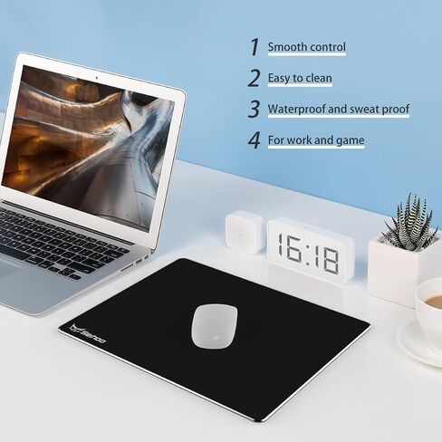 Metal Aluminum Mouse Pad Premium Hard Double Side Waterproof Ultra Smooth Office Supplies Blap Mousepad Fast and Accurate Control for Office and Game Laptop (Black, 11.81X9.45in) in Saudi Arabia