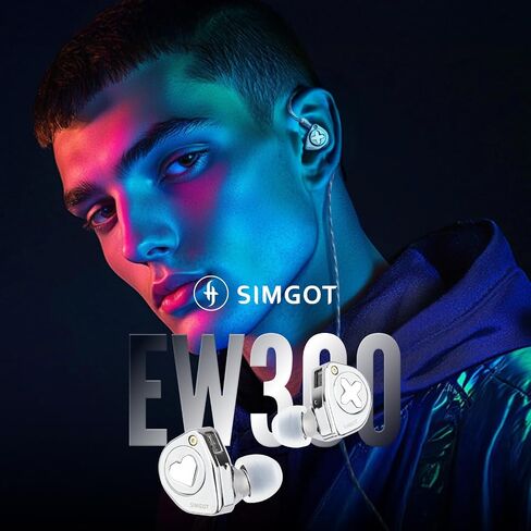 Linsoul SIMGOT EW300 1DD+1Planar+1PZT Hybrid Driver IEMs, Standard Edition | HiFi Wired Earbuds, Gaming Earbuds with Detachable Nozzles, Silver-Plated OFC In Ear Monitor Cable for Audiophile Musician in Kuwait