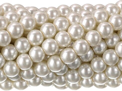 RUBYCA 200Pcs Czech Tiny Satin Luster Glass Pearl Round Bead for Beading Jewelry Making 8mm Cream in Kuwait
