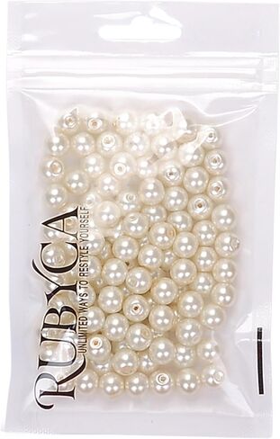 RUBYCA 200Pcs Czech Tiny Satin Luster Glass Pearl Round Bead for Beading Jewelry Making 8mm Cream in Kuwait