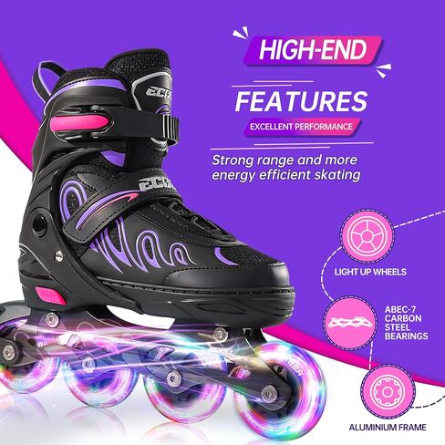 Inline Skates for Girls and Boys Ages 5-8 8-12 Light up Wheels, Adjustable Size Roller Skates Blades Kids Adult Women Outdoor in Kuwait