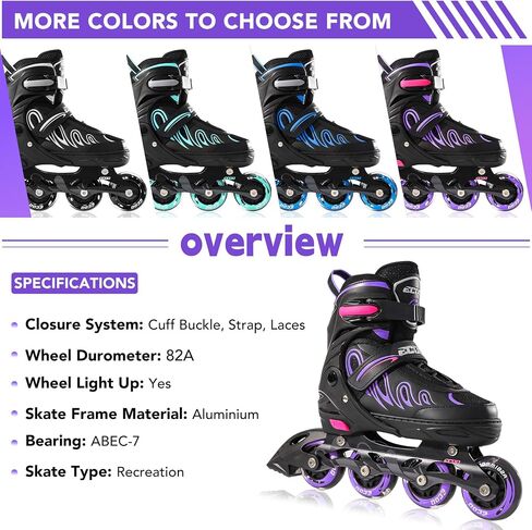 Inline Skates for Girls and Boys Ages 5-8 8-12 Light up Wheels, Adjustable Size Roller Skates Blades Kids Adult Women Outdoor in Kuwait