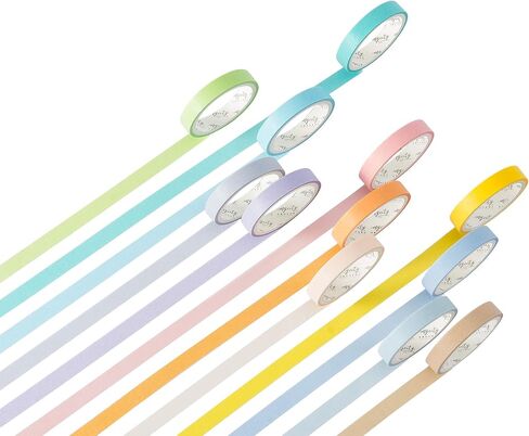 YUBBAEX Washi Tape 12 لفة مجموعة أشرطة تزيينية بألوان قوس قزح للفنون والحرف اليدوية والمجلات والمخططين وسجلات القصاصات واللف (8 مم) in Kuwait