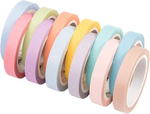 YUBBAEX Washi Tape 12 لفة مجموعة أشرطة تزيينية بألوان قوس قزح للفنون والحرف اليدوية والمجلات والمخططين وسجلات القصاصات واللف (8 مم) in Kuwait
