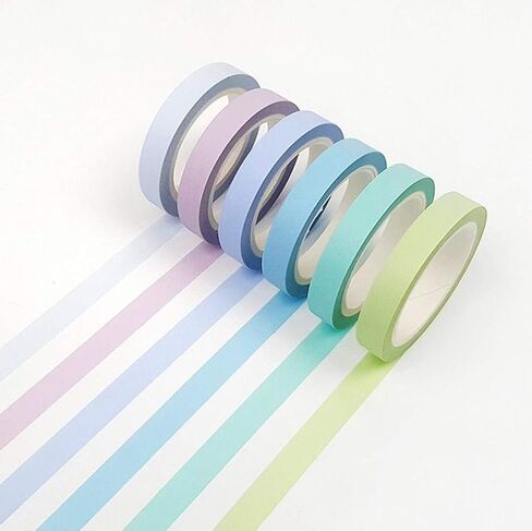 YUBBAEX Washi Tape 12 لفة مجموعة أشرطة تزيينية بألوان قوس قزح للفنون والحرف اليدوية والمجلات والمخططين وسجلات القصاصات واللف (8 مم) in Kuwait