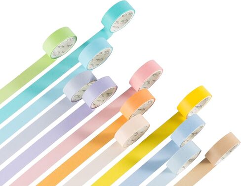 YUBBAEX Washi Tape 12 لفة مجموعة أشرطة تزيينية بألوان قوس قزح للفنون والحرف اليدوية والمجلات والمخططين وسجلات القصاصات واللف (8 مم) in Kuwait