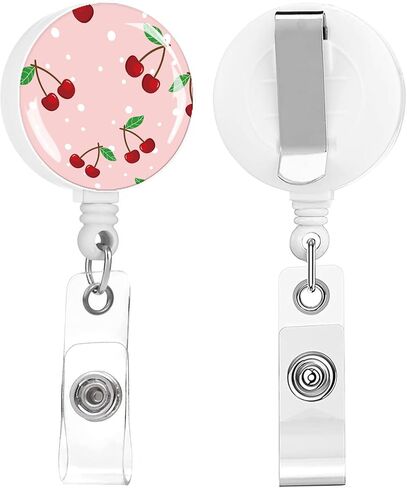 2 Pack Retractable Badge Holders Cute Badge Reel Badge Clip ID Card Holders for Student Office Worker Doctor Nurse Teacher (Cute Cherry) in Saudi Arabia