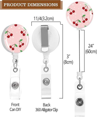 2 Pack Retractable Badge Holders Cute Badge Reel Badge Clip ID Card Holders for Student Office Worker Doctor Nurse Teacher (Cute Cherry) in Saudi Arabia