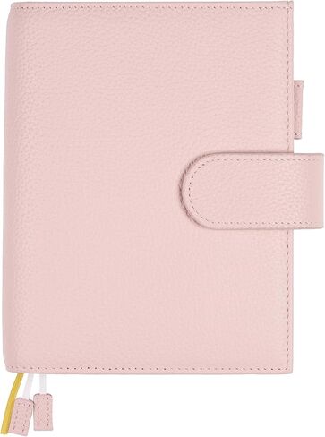 غطاء مخطط جلدي مقاس A6 لـ Hobonichi وStalology وMidori Hibino وLeuchtturm1917 والمزيد - مع حلقة قلم وفتحات للبطاقات وجيب خلفي وإشارات مرجعية (وردي) in Saudi Arabia