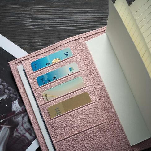 غطاء مخطط جلدي مقاس A6 لـ Hobonichi وStalology وMidori Hibino وLeuchtturm1917 والمزيد - مع حلقة قلم وفتحات للبطاقات وجيب خلفي وإشارات مرجعية (وردي) in Saudi Arabia