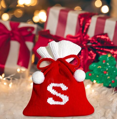 Christmas Monogram Bag for Gifts Drawstring Small Christmas Knitted Gift Bag Christmas Candy Bag for Christmas Party Home Holiday Favor Supplies Letter b in Kuwait