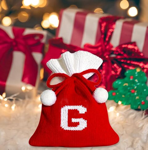 Christmas Monogram Bag for Gifts Drawstring Small Christmas Knitted Gift Bag Christmas Candy Bag for Christmas Party Home Holiday Favor Supplies Letter b in Kuwait