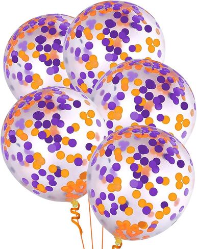 Orange Purple Confetti Balloons 25 Pcs, 12 Inch Thickened Clear Latex Balloon with Confetti Inside for Halloween Party Decorations Birthday Baby Shower Bridal Shower Decoration Supplies in Kuwait