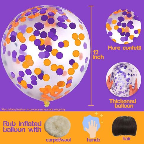 Orange Purple Confetti Balloons 25 Pcs, 12 Inch Thickened Clear Latex Balloon with Confetti Inside for Halloween Party Decorations Birthday Baby Shower Bridal Shower Decoration Supplies in Kuwait