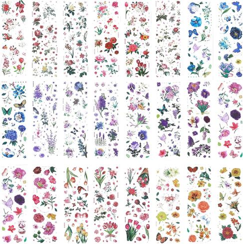 24PCS Transparent Flower Butterfly Stickers, Vintage Pressed Flowers Stickers for Scrapbooking Butterfly Floral Plant Journaling Stickers for Junk Journal DIY Craft in Saudi Arabia