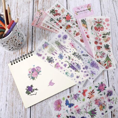 24PCS Transparent Flower Butterfly Stickers, Vintage Pressed Flowers Stickers for Scrapbooking Butterfly Floral Plant Journaling Stickers for Junk Journal DIY Craft in Saudi Arabia