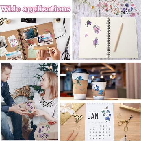 24PCS Transparent Flower Butterfly Stickers, Vintage Pressed Flowers Stickers for Scrapbooking Butterfly Floral Plant Journaling Stickers for Junk Journal DIY Craft in Saudi Arabia