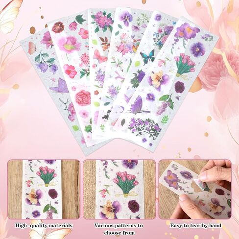 24PCS Transparent Flower Butterfly Stickers, Vintage Pressed Flowers Stickers for Scrapbooking Butterfly Floral Plant Journaling Stickers for Junk Journal DIY Craft in Saudi Arabia