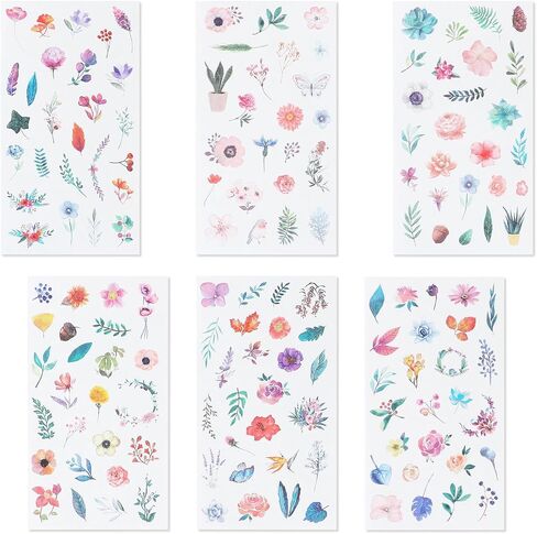 12 Sheets Small Flower Stickers for Scrapbooking Tiny Floral Stickers Small Plant Stickers Leaf Stickers Decorative Leaves Stickers for Journaling, Pressed Sticker, Cute Watercolor Flower Stickers in Saudi Arabia