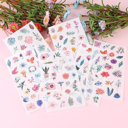 12 Sheets Small Flower Stickers for Scrapbooking Tiny Floral Stickers Small Plant Stickers Leaf Stickers Decorative Leaves Stickers for Journaling, Pressed Sticker, Cute Watercolor Flower Stickers in Saudi Arabia