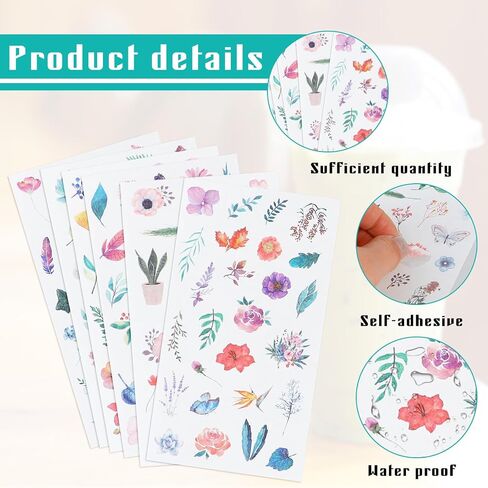 12 Sheets Small Flower Stickers for Scrapbooking Tiny Floral Stickers Small Plant Stickers Leaf Stickers Decorative Leaves Stickers for Journaling, Pressed Sticker, Cute Watercolor Flower Stickers in Saudi Arabia