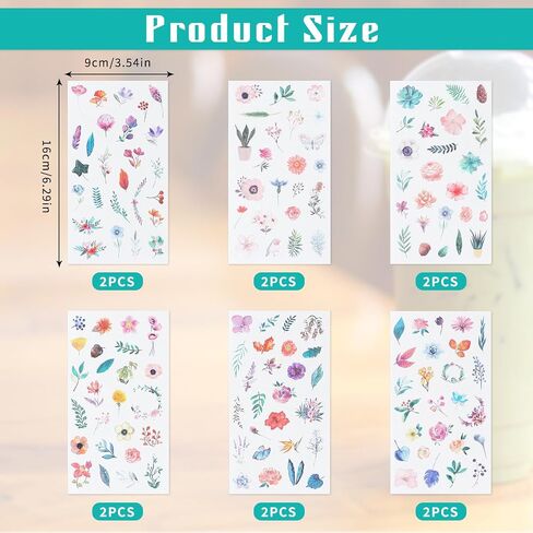 12 Sheets Small Flower Stickers for Scrapbooking Tiny Floral Stickers Small Plant Stickers Leaf Stickers Decorative Leaves Stickers for Journaling, Pressed Sticker, Cute Watercolor Flower Stickers in Saudi Arabia