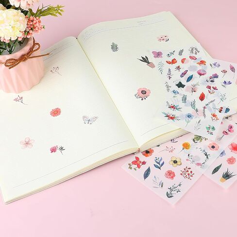 12 Sheets Small Flower Stickers for Scrapbooking Tiny Floral Stickers Small Plant Stickers Leaf Stickers Decorative Leaves Stickers for Journaling, Pressed Sticker, Cute Watercolor Flower Stickers in Saudi Arabia