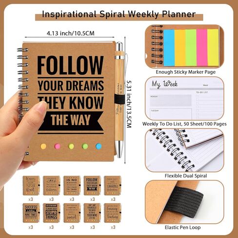 10 Sets Employee Appreciation Gifts Inspirational Spiral Weekly Planner Notebooks with Bamboo Pens and Sticky Notepads Undated To Do List for Christmas Team Teachers Coworkers Staff in Kuwait